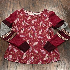 Sundance Womens Sharrar Top Paisley Floral Embroidered Long Sleeve Wine Sz M